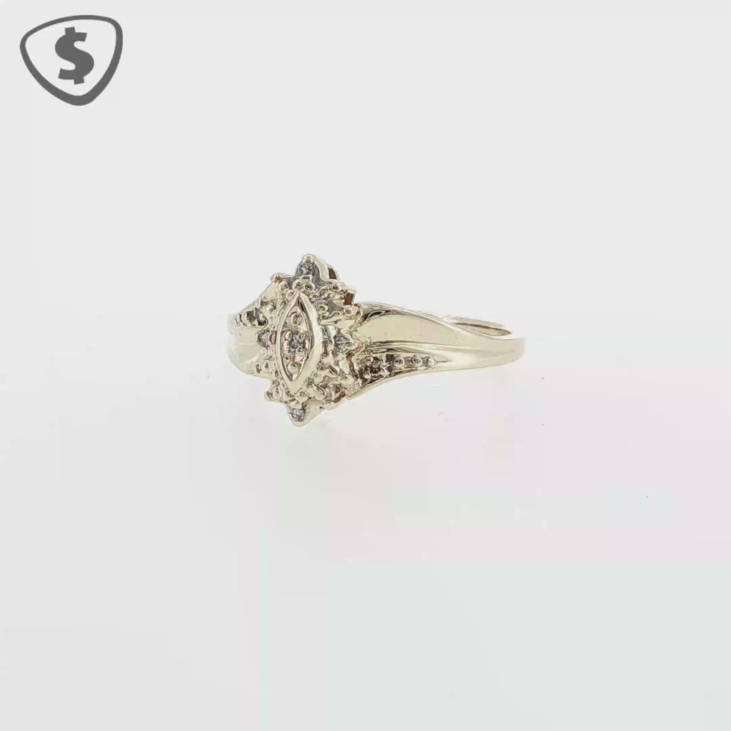 9ct Yellow Gold Diamond Cocktail Ring with Marquise Motif