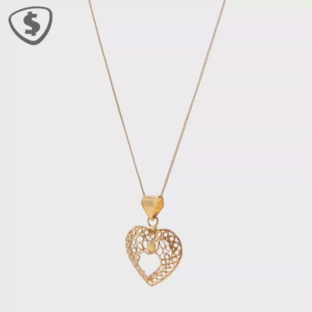 22ct Yellow Gold Filigree Heart Pendant Charm Necklace