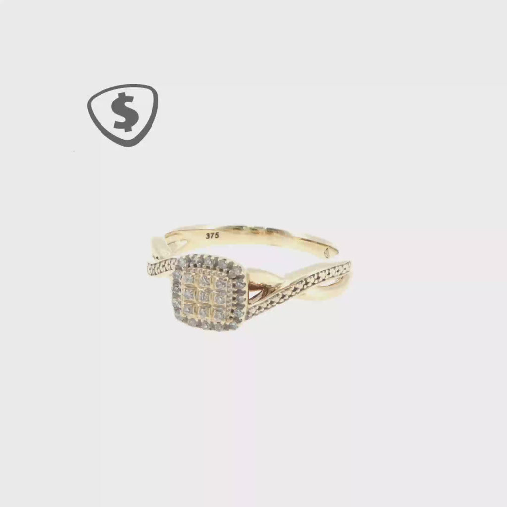Diamond Cluster Halo Ring in 9ct Yellow Gold