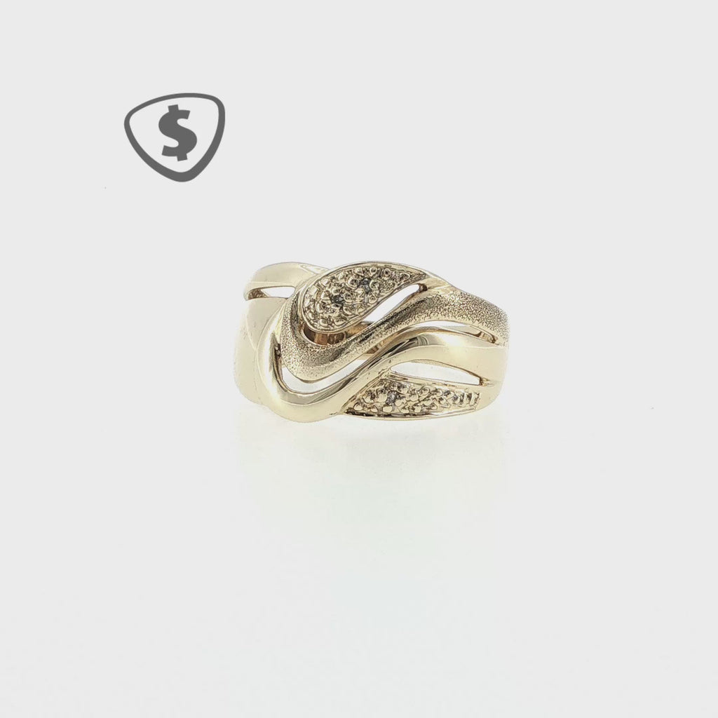 9ct Yellow Gold Textured Wave Cocktail Ring