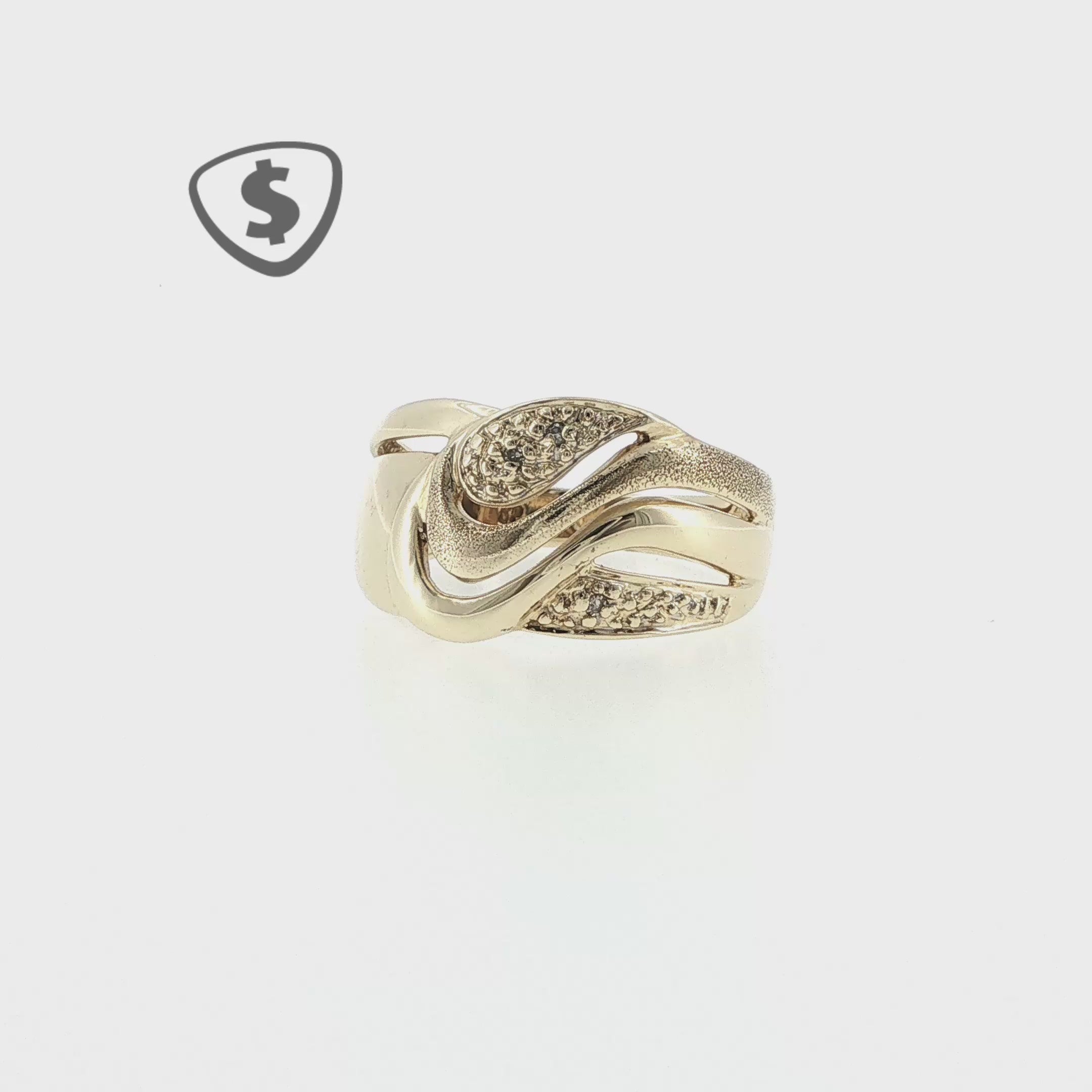 9ct Yellow Gold Textured Wave Cocktail Ring