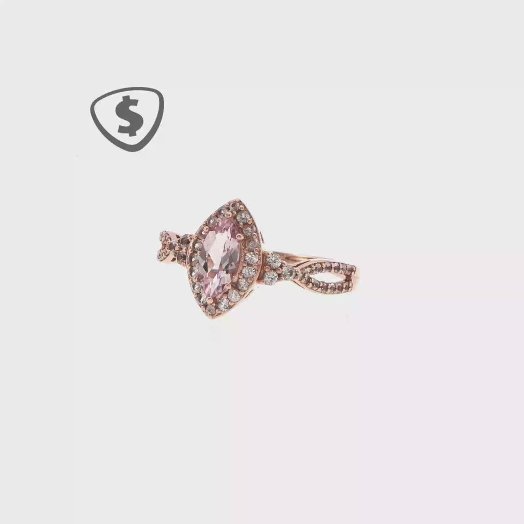 9ct Rose Gold Marquise Morganite Halo Ring