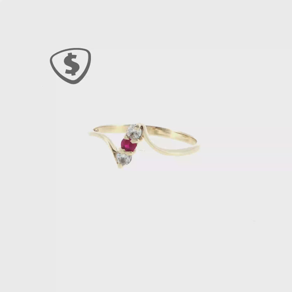 9ct Yellow Gold Ruby and Colourless Stone Bypass Ring