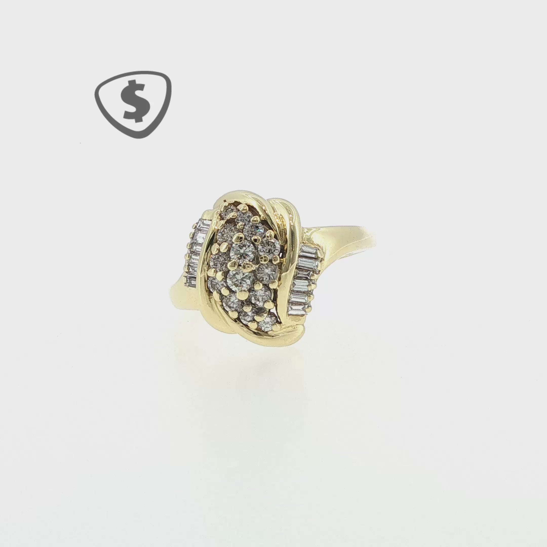 18ct Yellow Gold Diamond Cluster Bypass Cocktail Ring