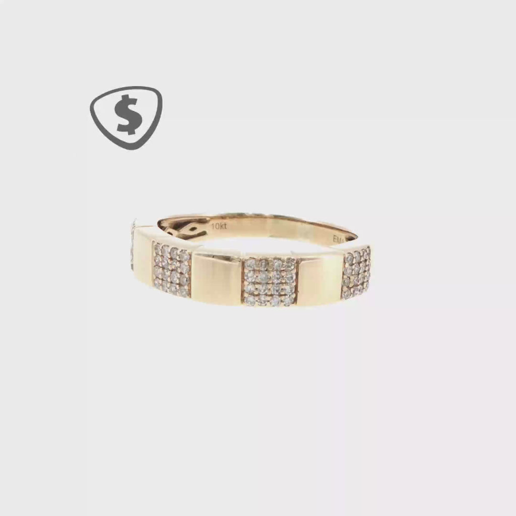 Alternating Diamond and Polished 10ct Yellow Gold Band Ring