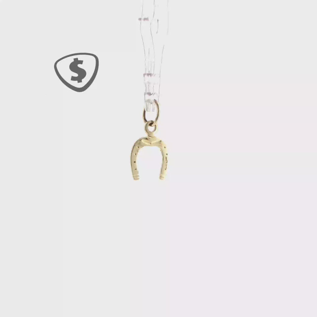 Engraved Horseshoe Charm Pendant in 9ct Yellow Gold