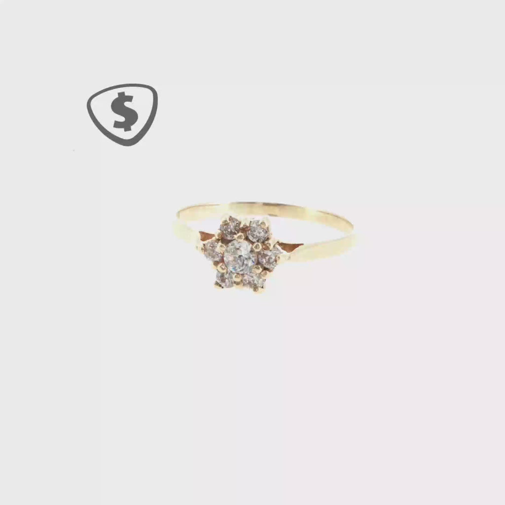 9ct Yellow Gold CZ Floral Cluster Ring