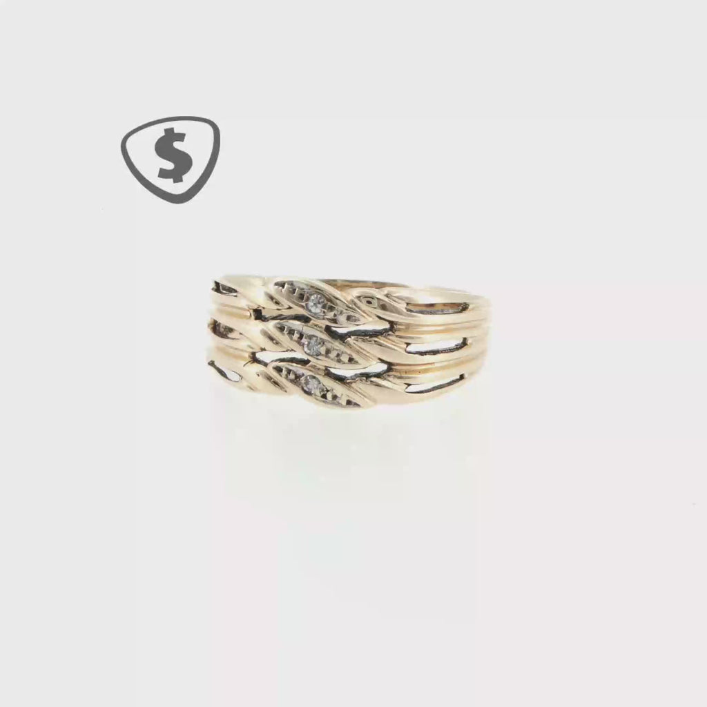 9ct Yellow Gold Interlocking Diamond Band Ring