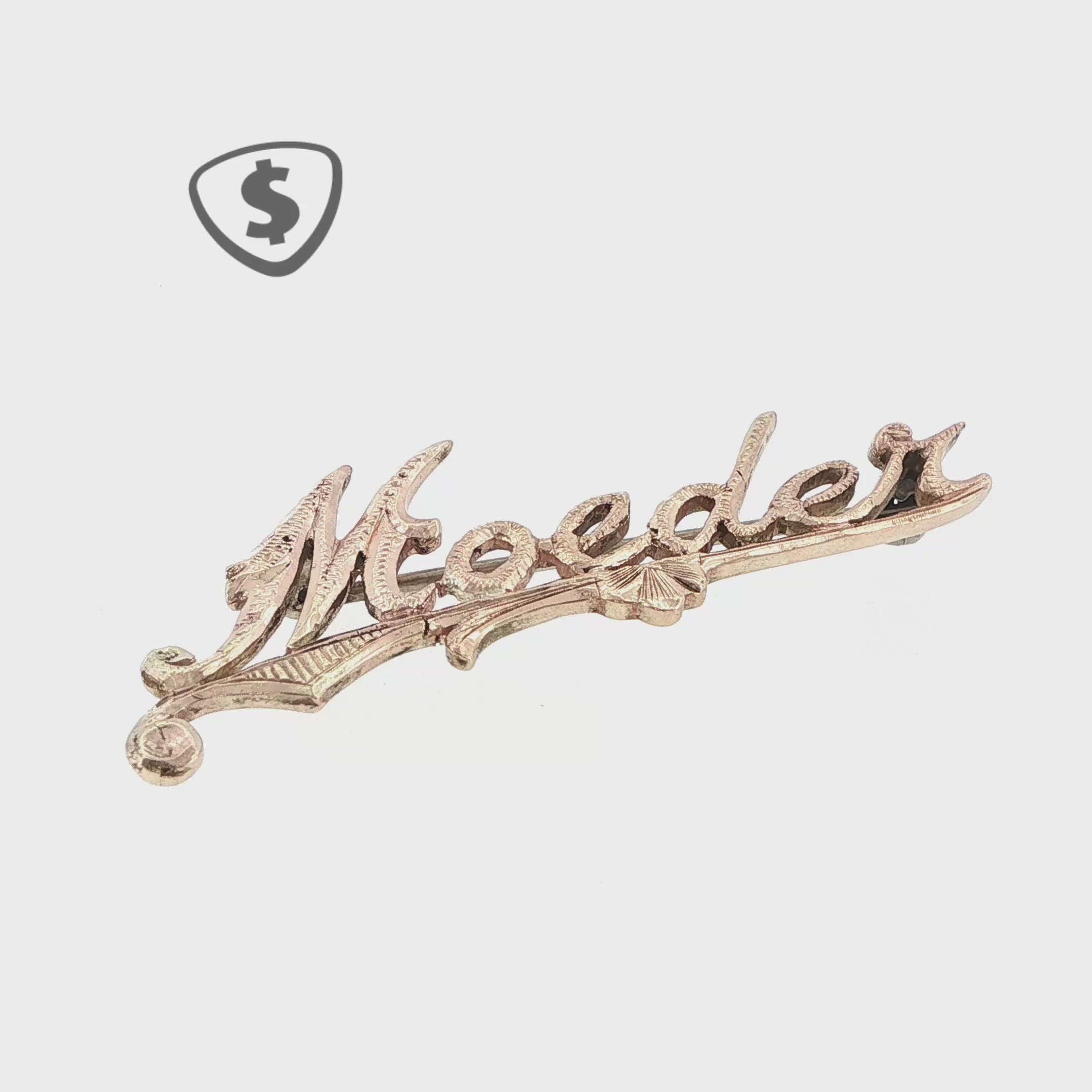 9ct Rose Gold Engraved 'Moeder' Script Brooch