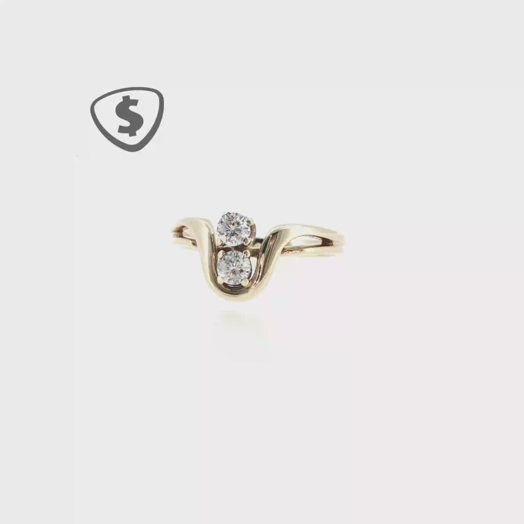 9ct Yellow Gold Curved Twin Stone Ring