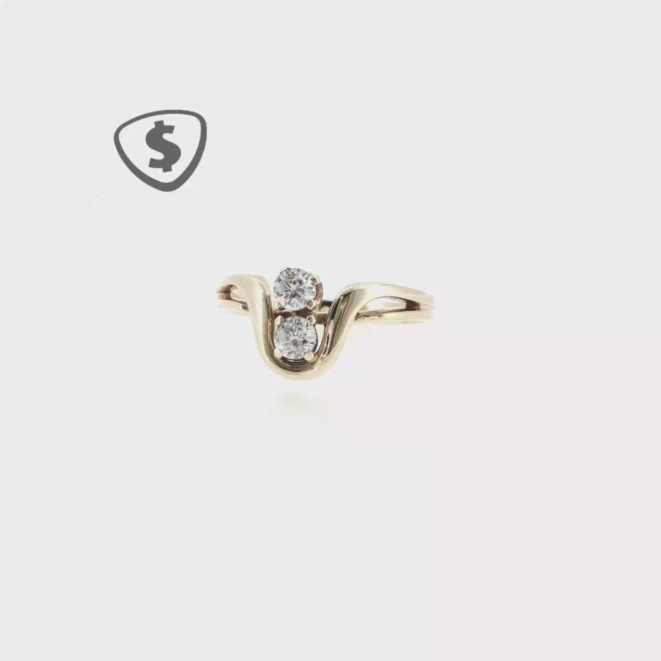 9ct Yellow Gold Curved Twin Stone Ring
