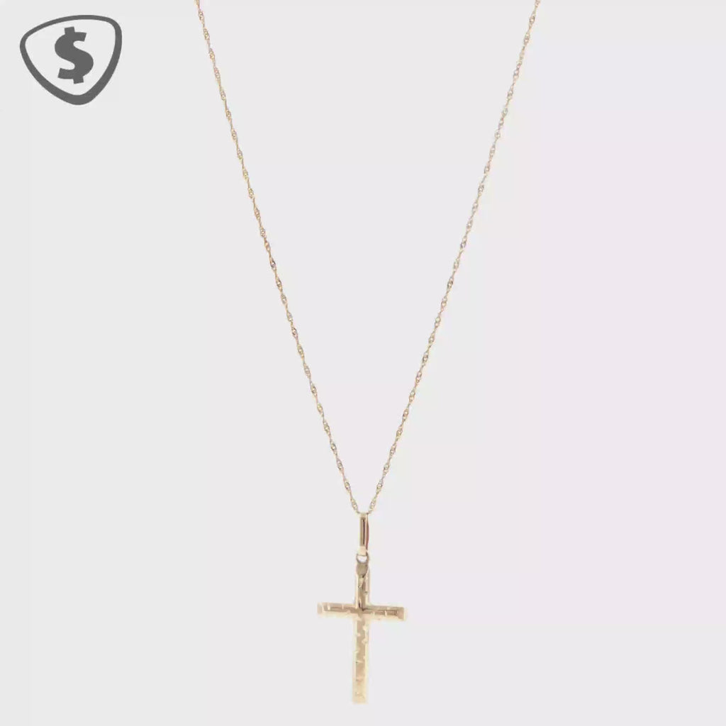 9ct Yellow Gold Textured Cross Pendant Necklace