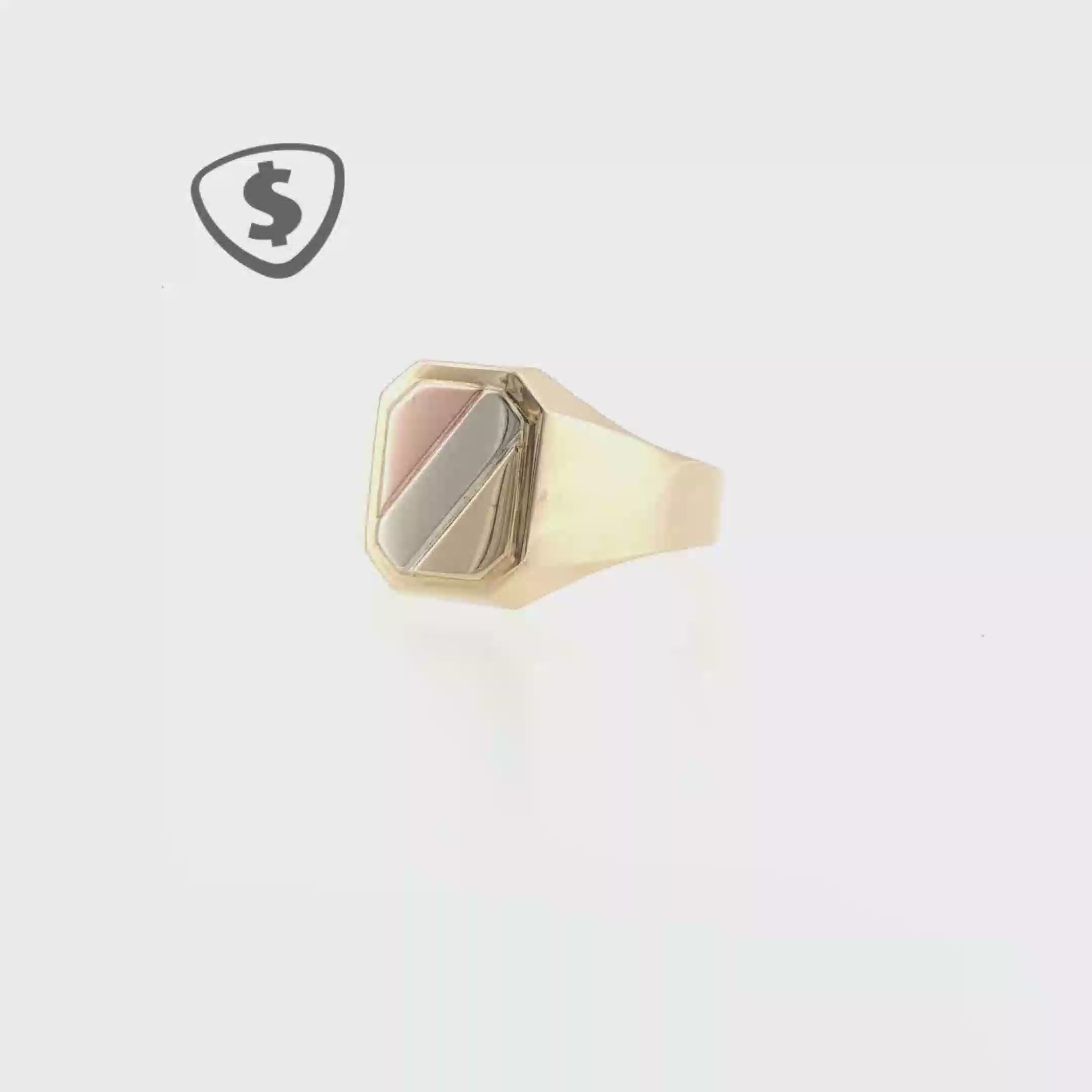 18ct Yellow Gold Tricolour Striped Octagonal Signet Ring