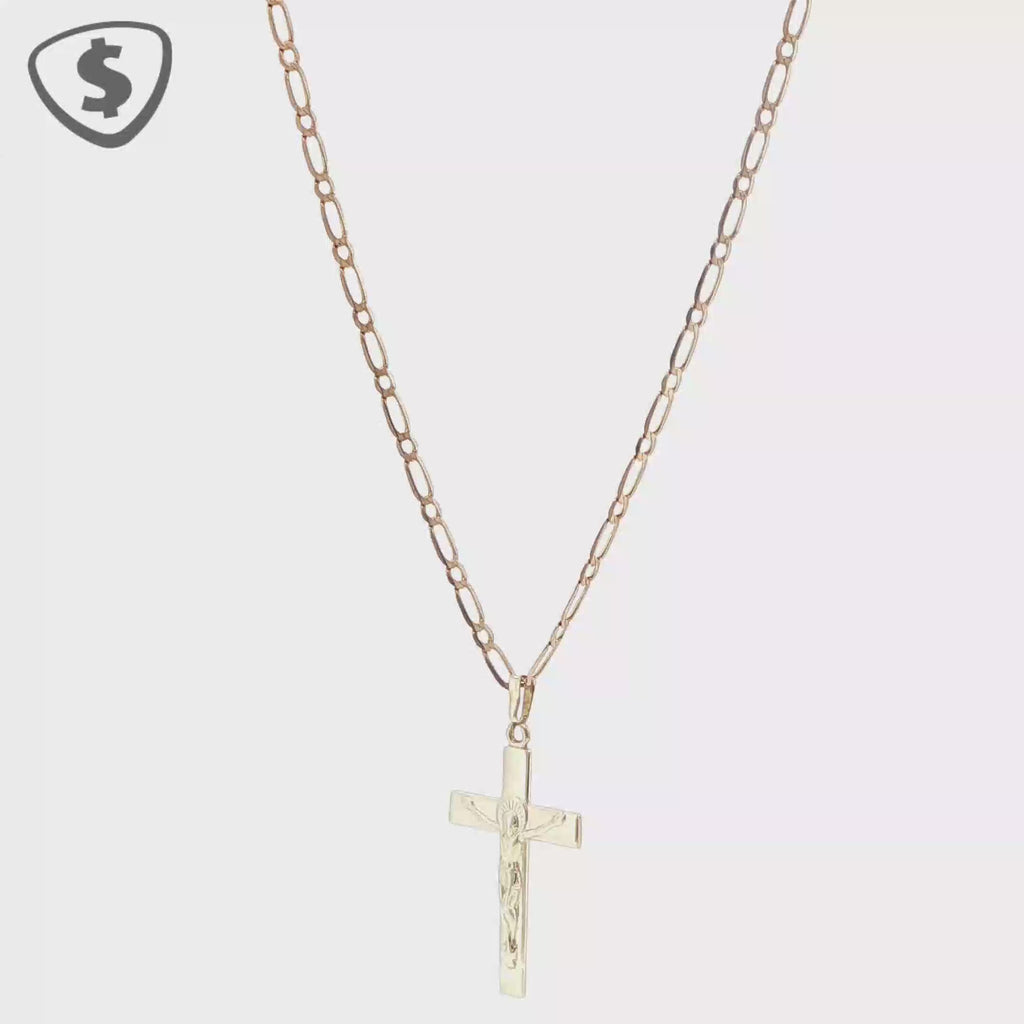 9ct Yellow Gold Crucifix Pendant on Figaro Chain