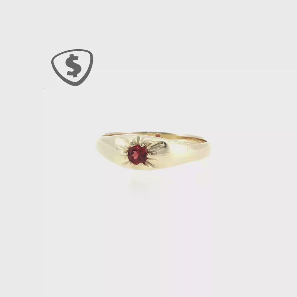 9ct Yellow Gold Garnet Starburst Signet Ring