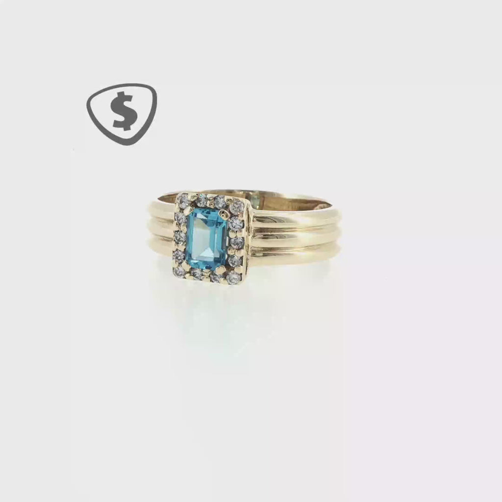 9ct Yellow Gold Blue Topaz Halo Cocktail Ring