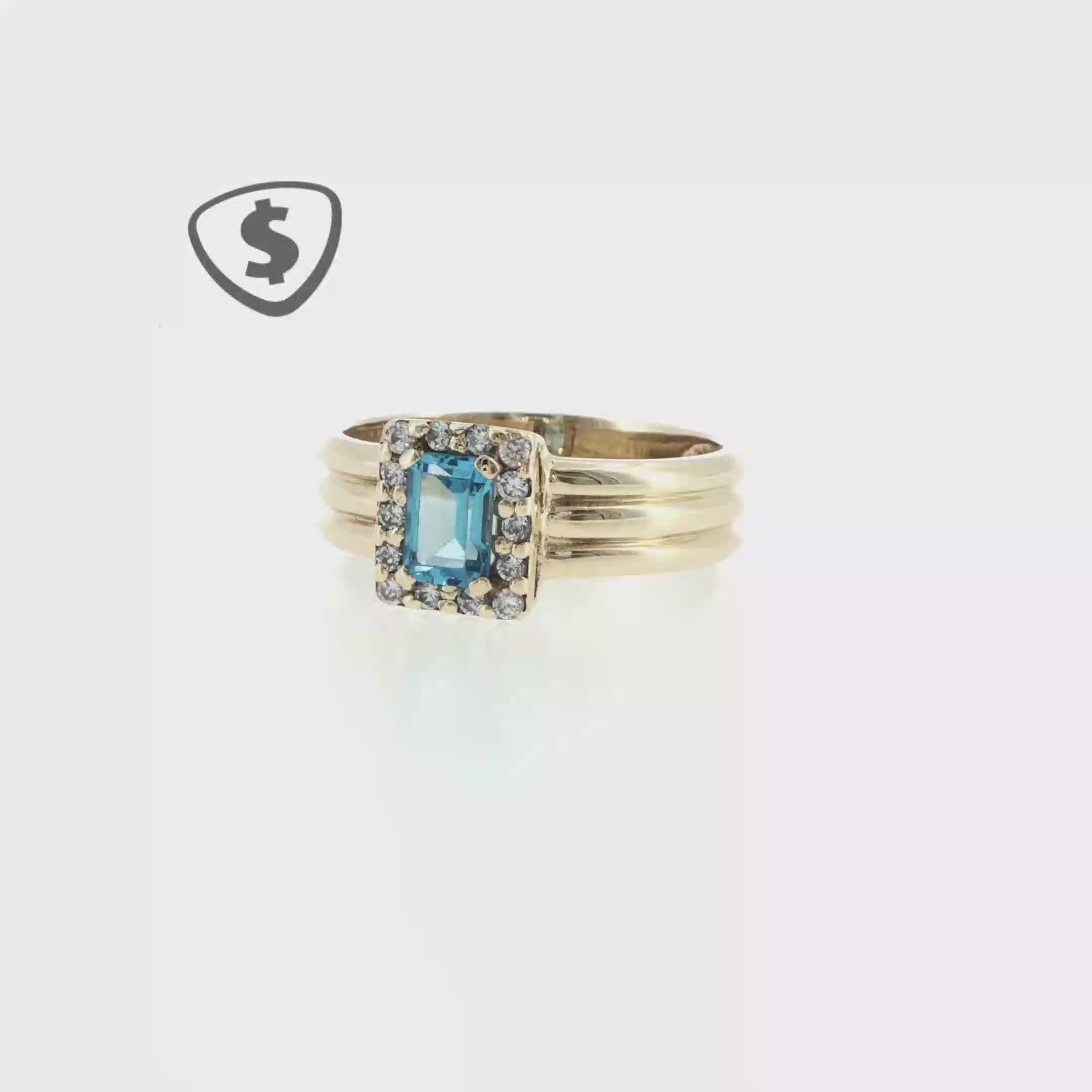 9ct Yellow Gold Blue Topaz Halo Cocktail Ring