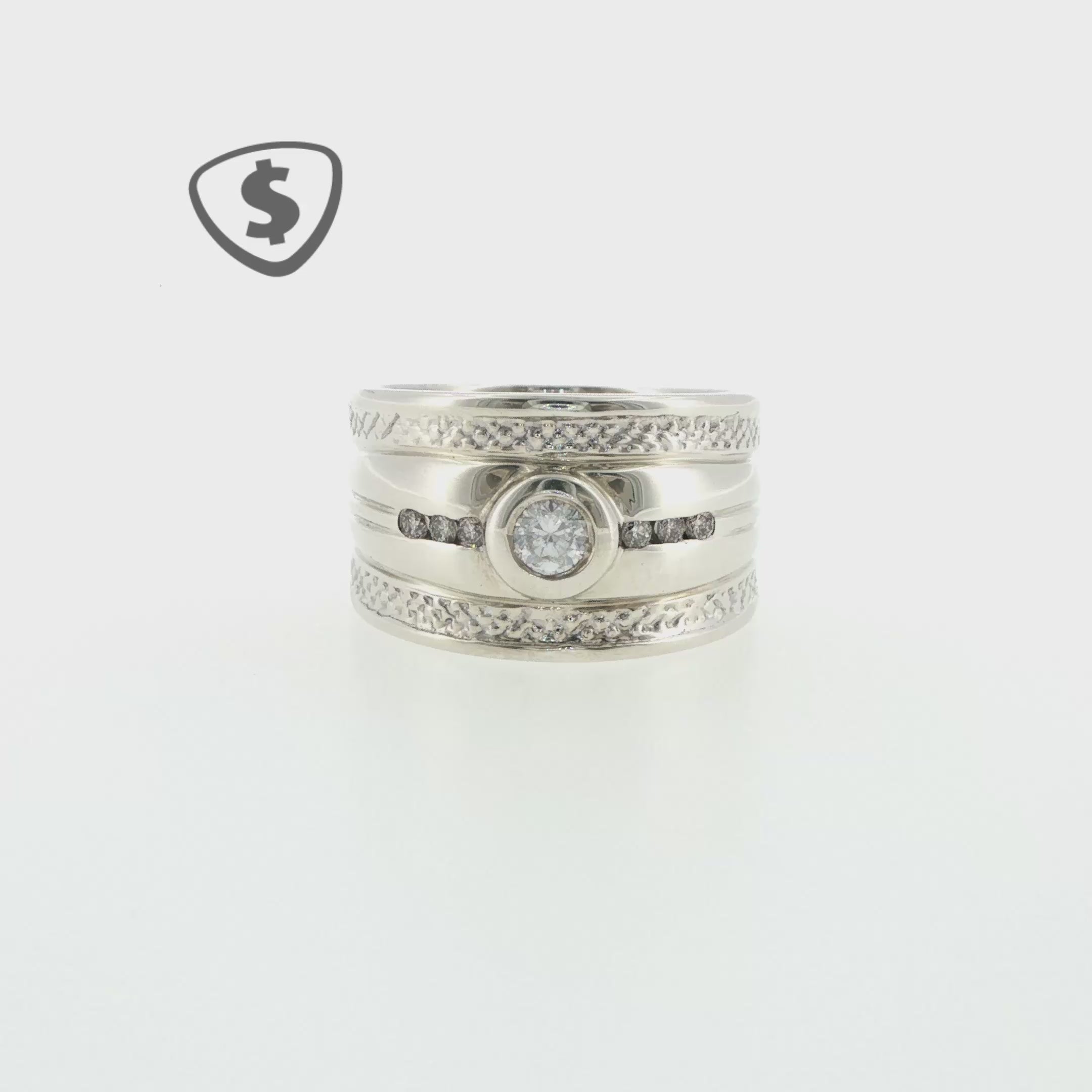 9ct White Gold Band Ring with Textured Detailing