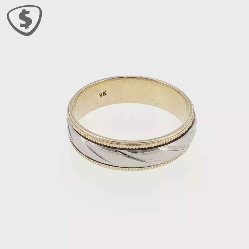9ct Gold Two Tone Patterned Wedding Ring