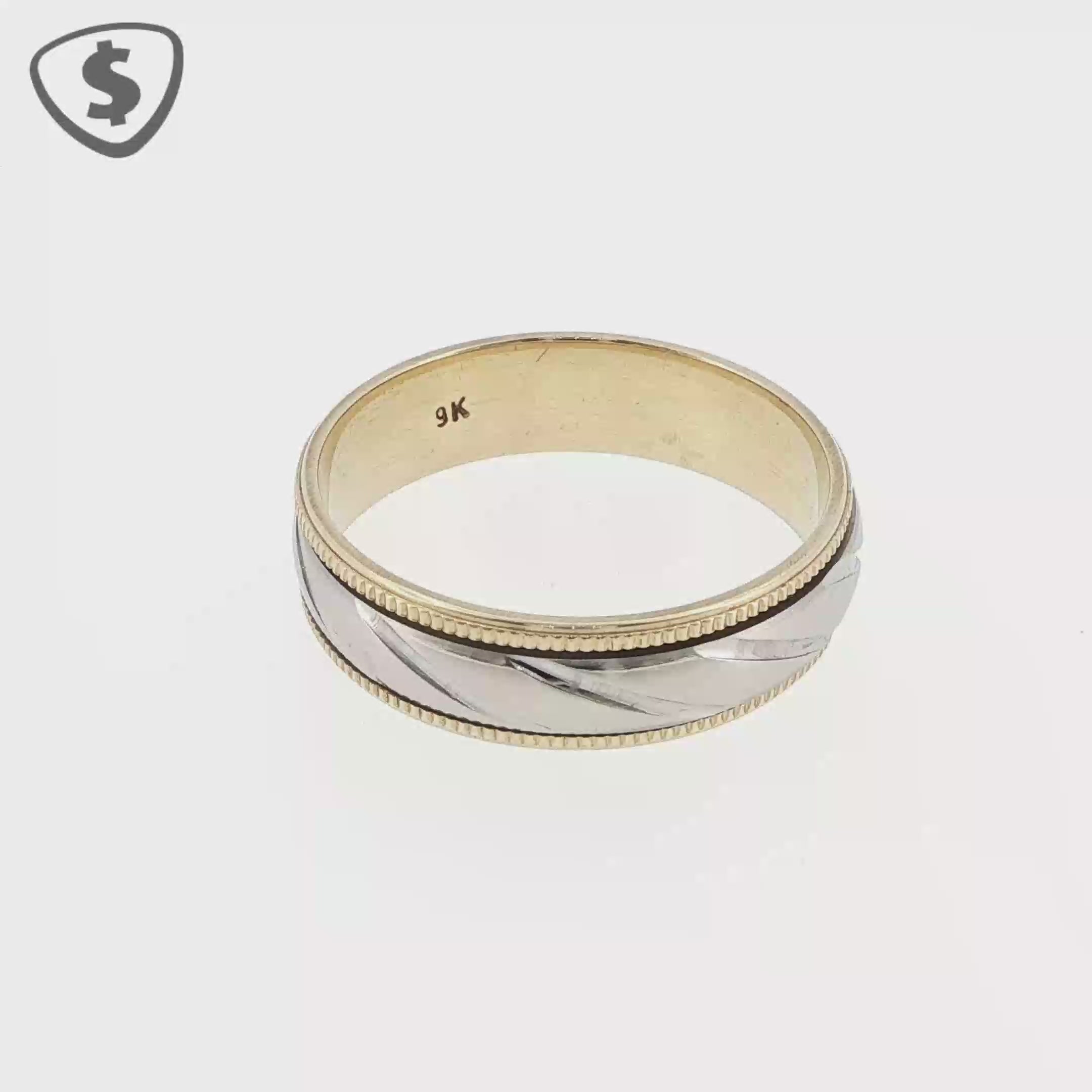 9ct Gold Two Tone Patterned Wedding Ring