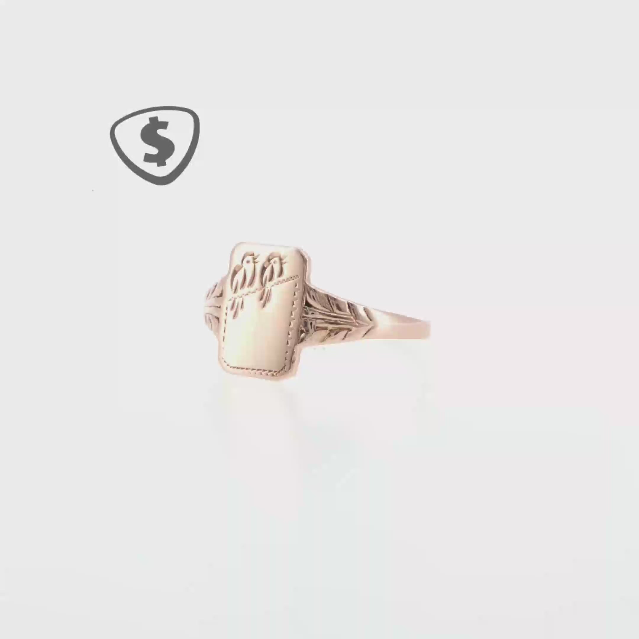 9ct Rose Gold Engraved Bird Signet Ring