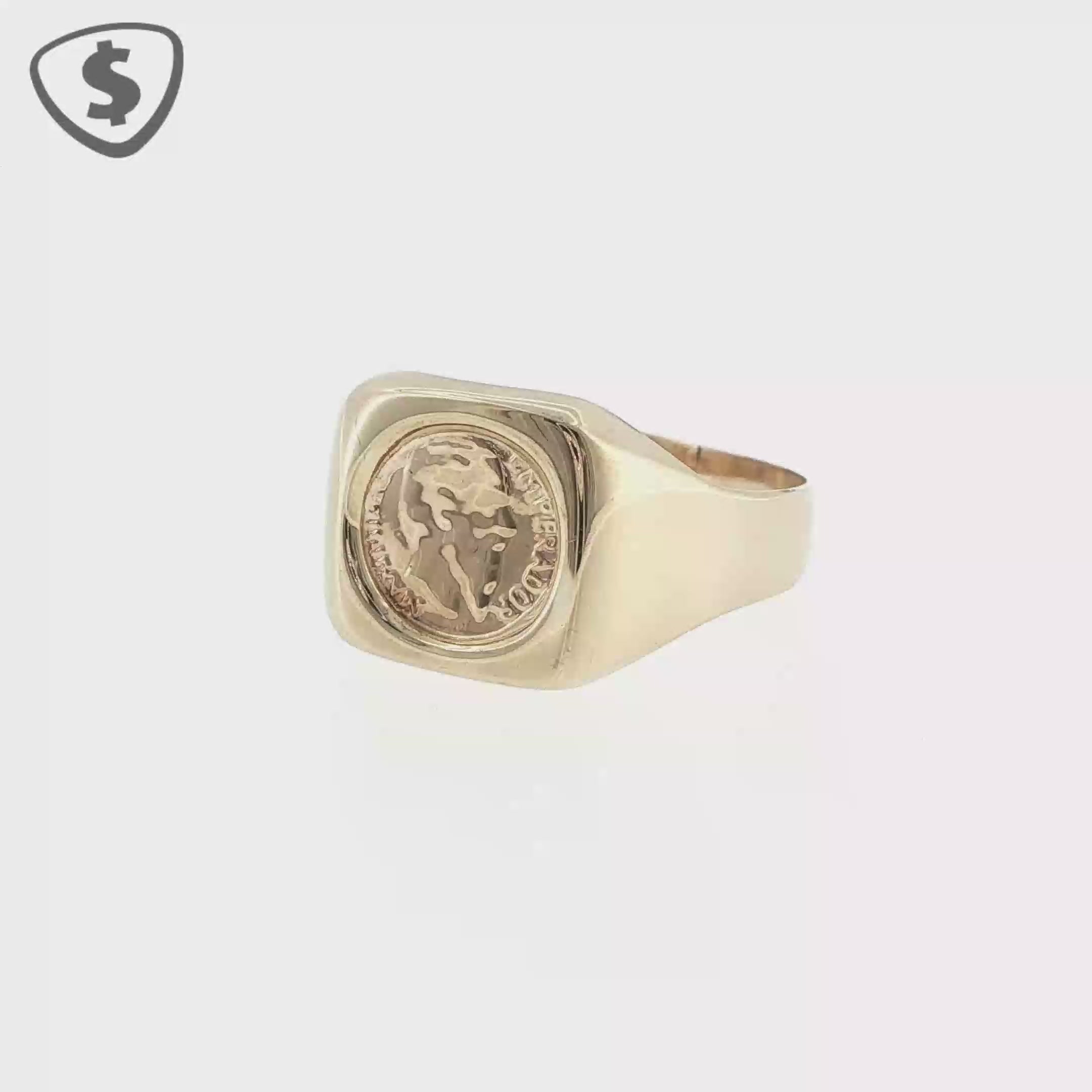 9ct Yellow Gold Coin Motif Signet Ring