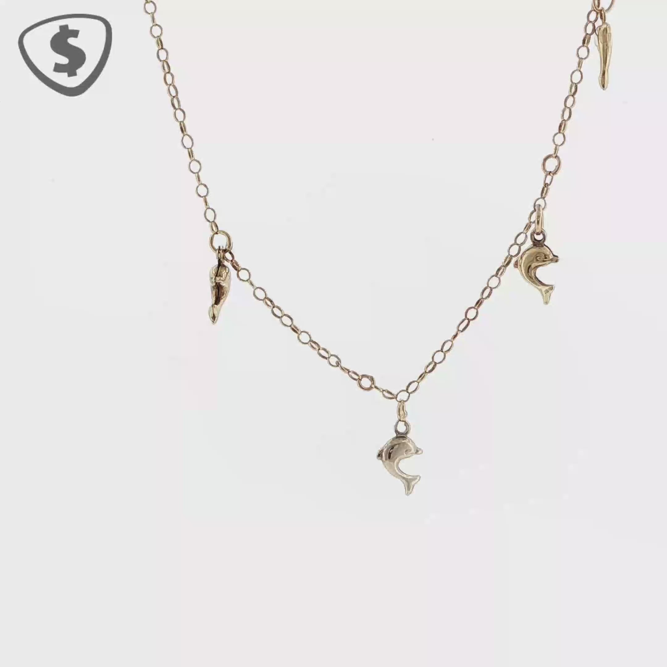 9ct Yellow Gold Dolphin Charm Bracelet