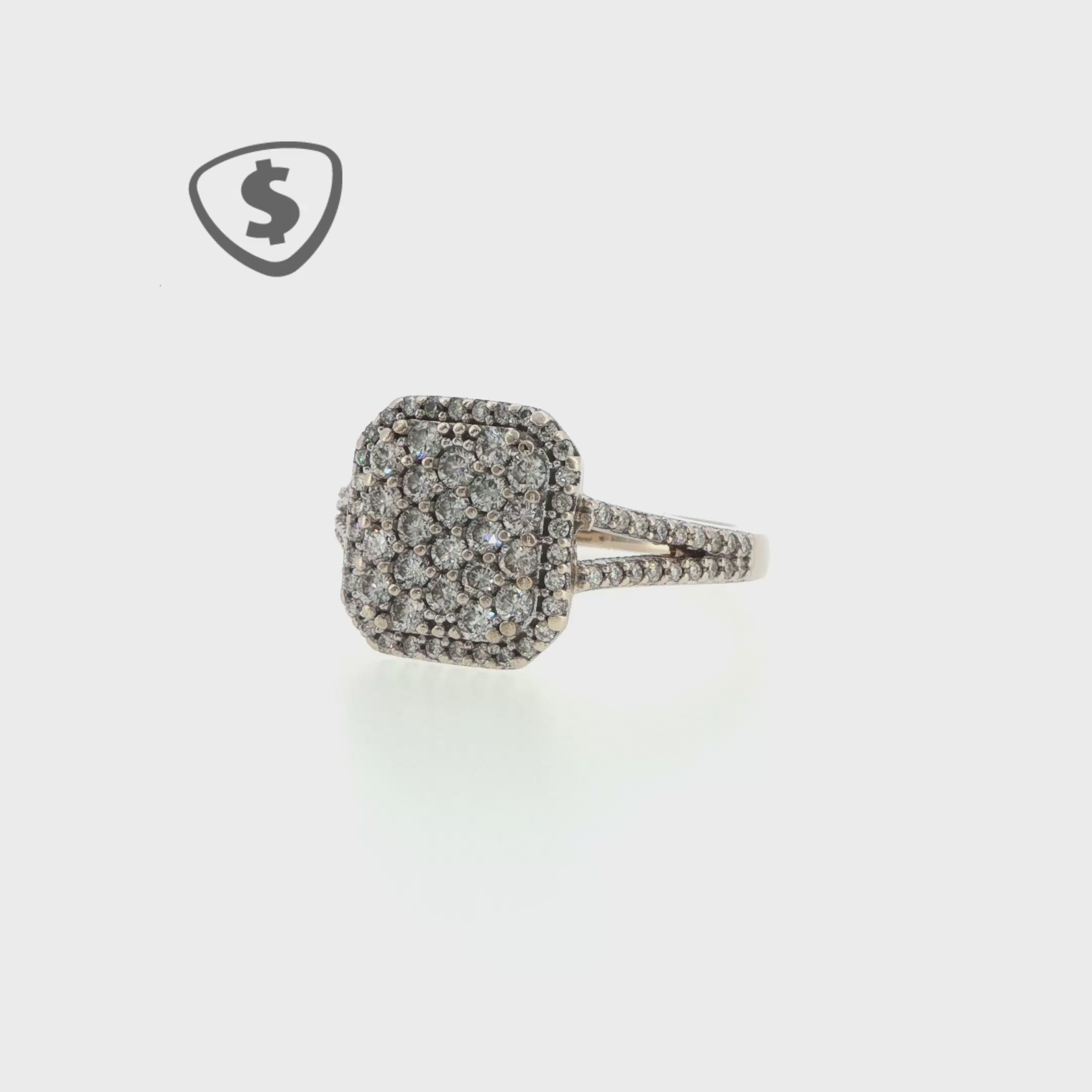 18ct White Gold Diamond Cluster Cocktail Ring with Split Shank