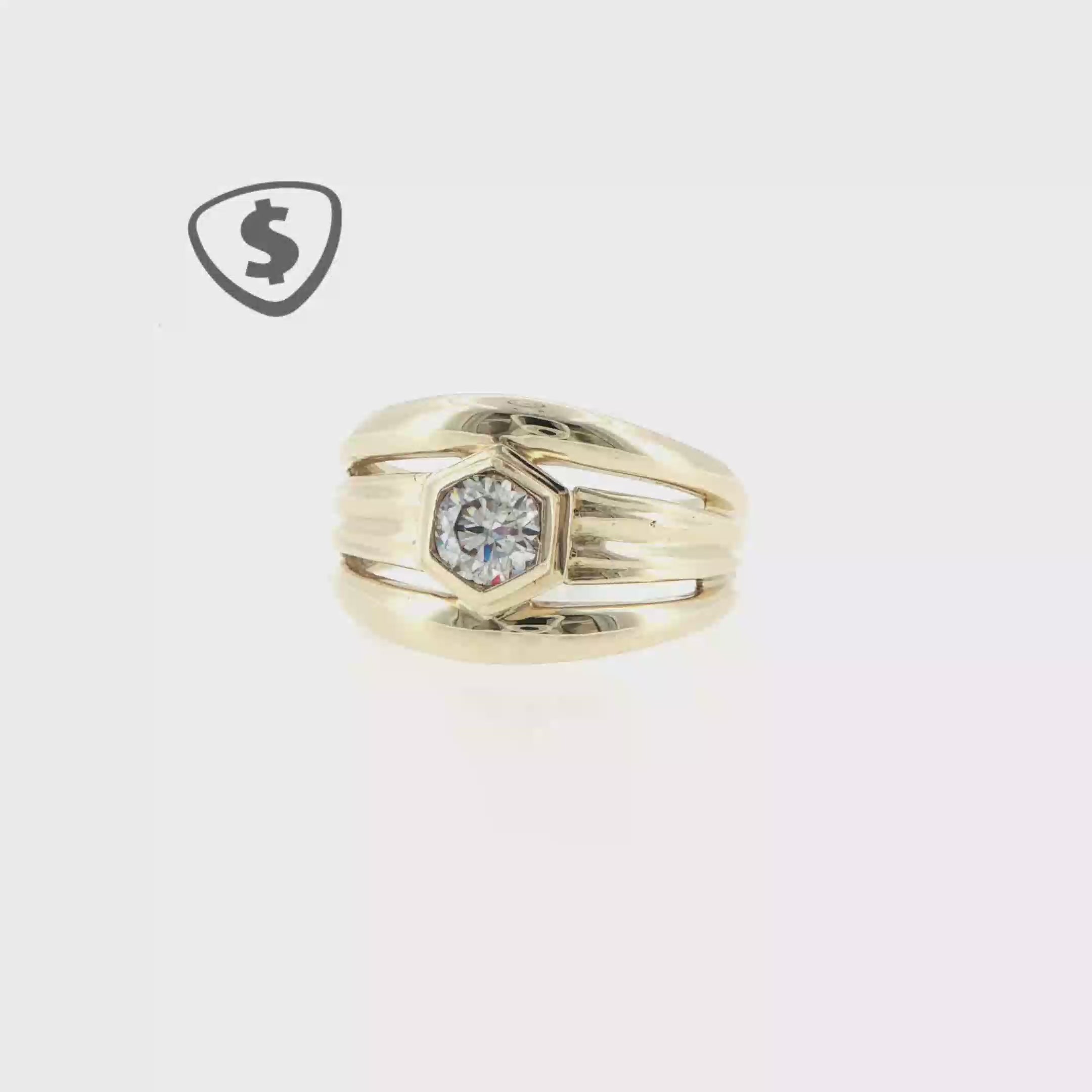 9ct Yellow Gold Split Band Hexagonal Solitaire Ring