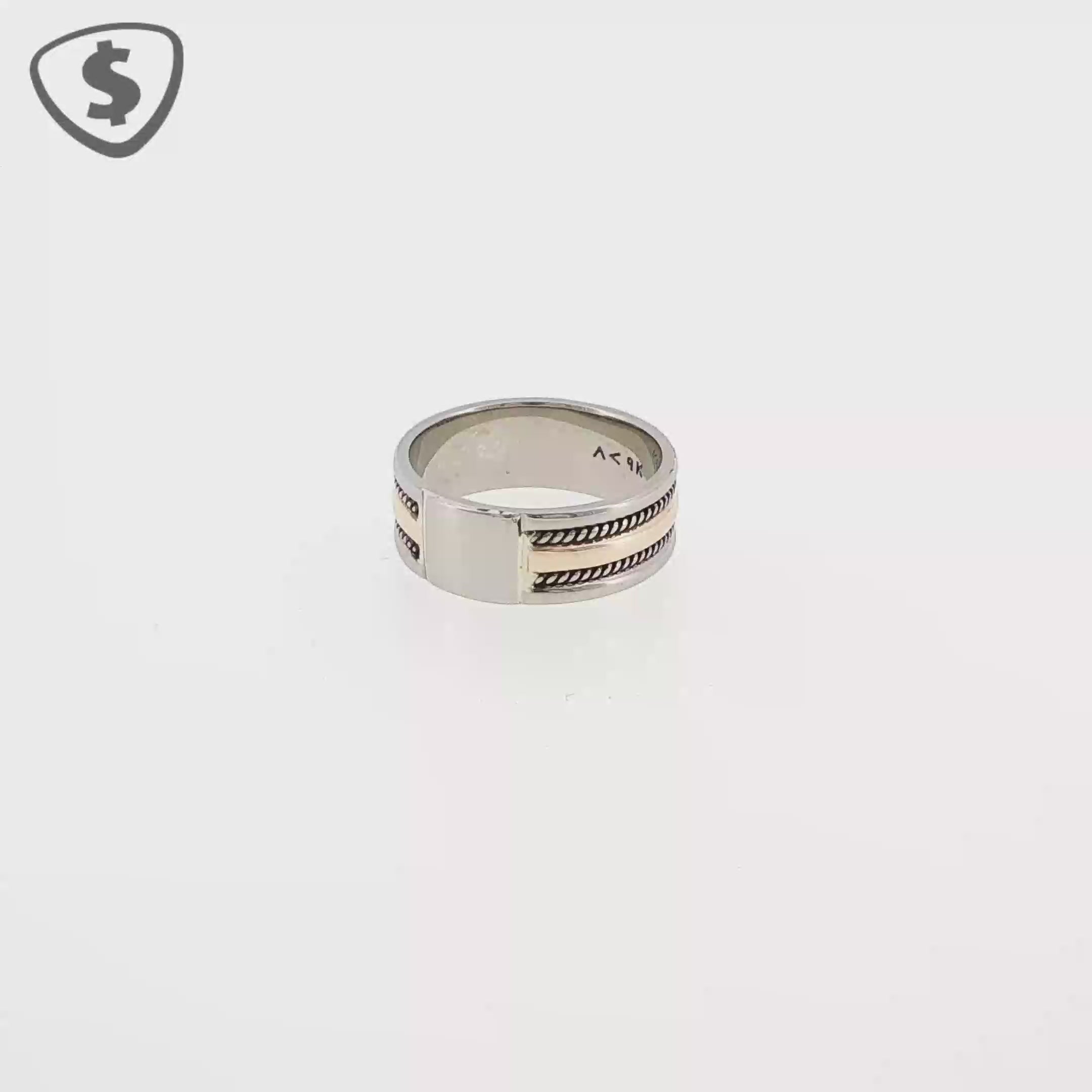 9ct Two Tone White Gold Band Ring with Rope Detailing