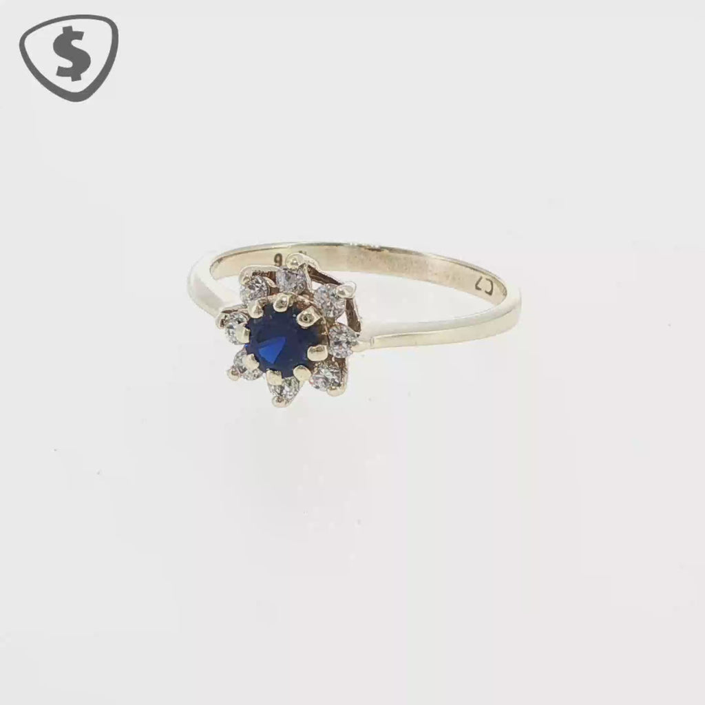 9ct Yellow Gold Royal Blue Floral Cluster Cocktail Ring