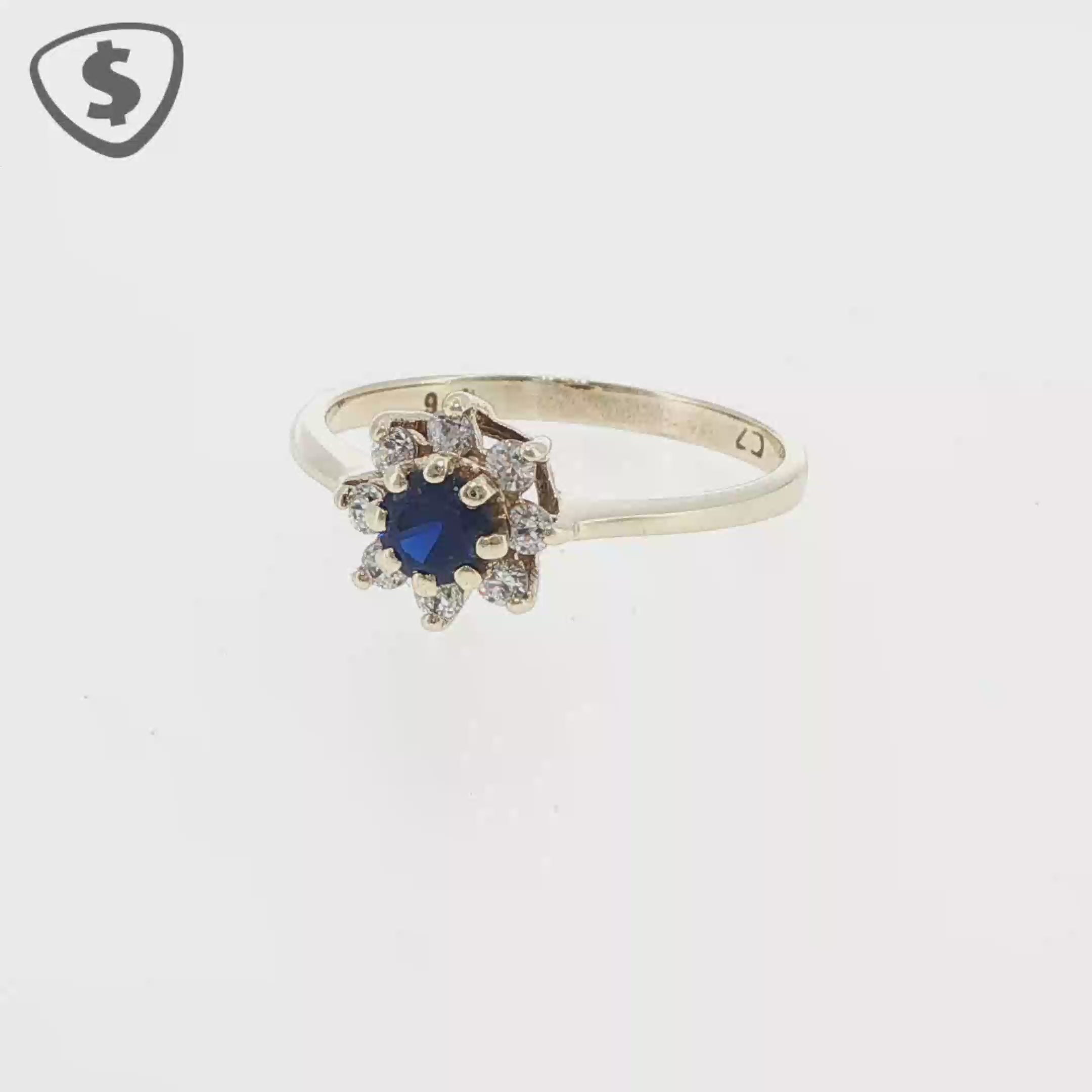 9ct Yellow Gold Royal Blue Floral Cluster Cocktail Ring