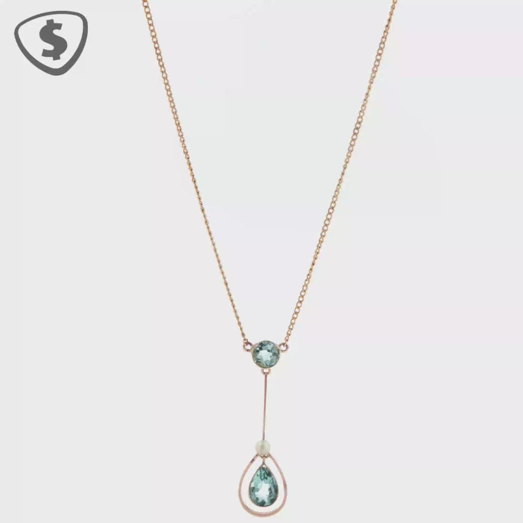 Aquamarine Y-Drop Necklace in 9ct Yellow Gold