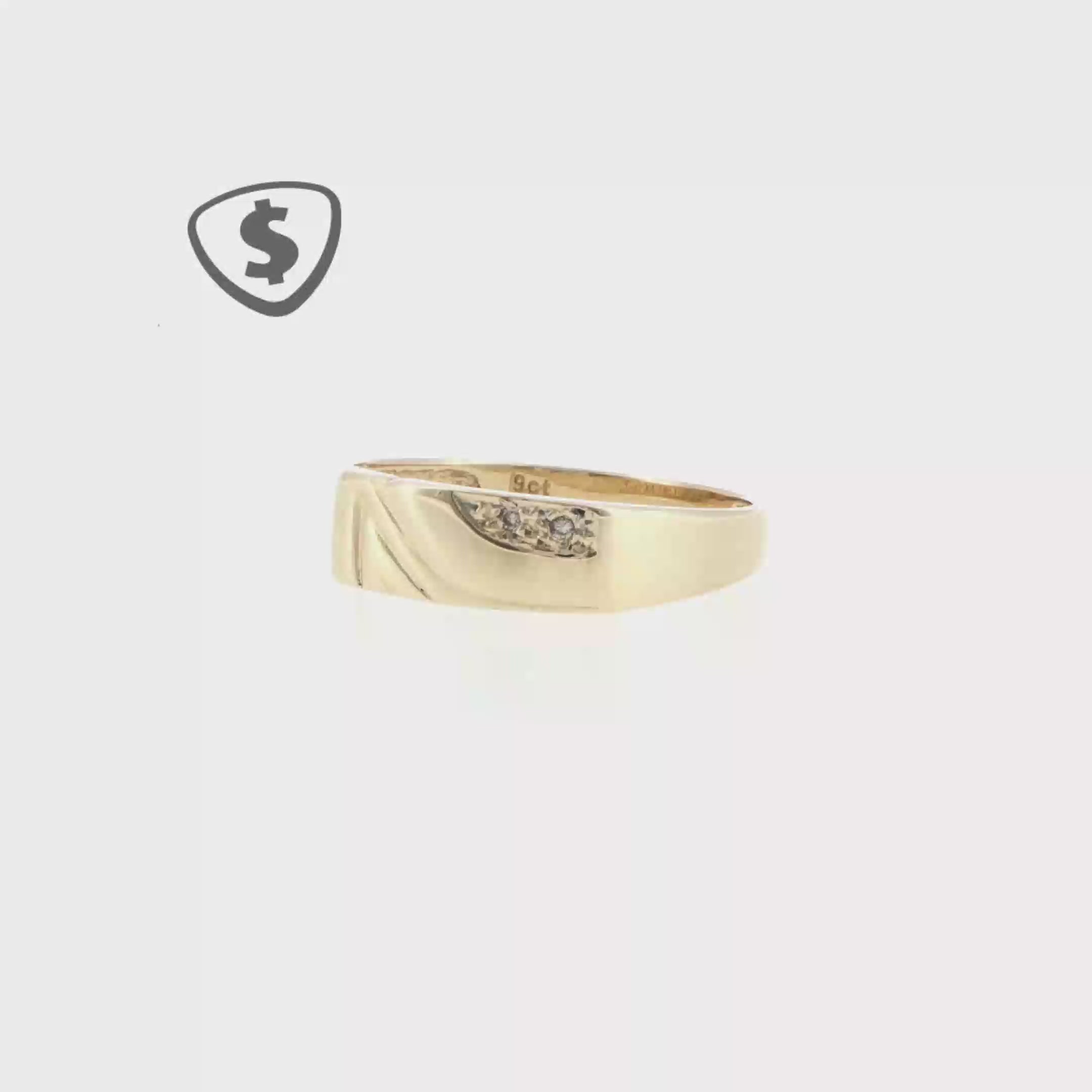 9ct Yellow Gold Diamond Accent Grooved Band Ring