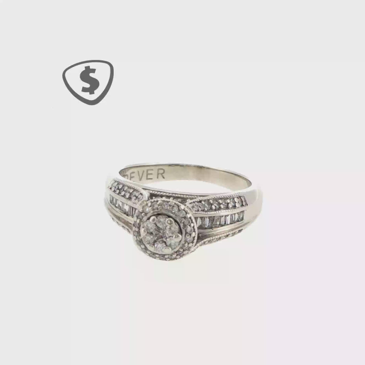 9ct White Gold Diamond Cluster Engagement Ring with Baguette Shoulders