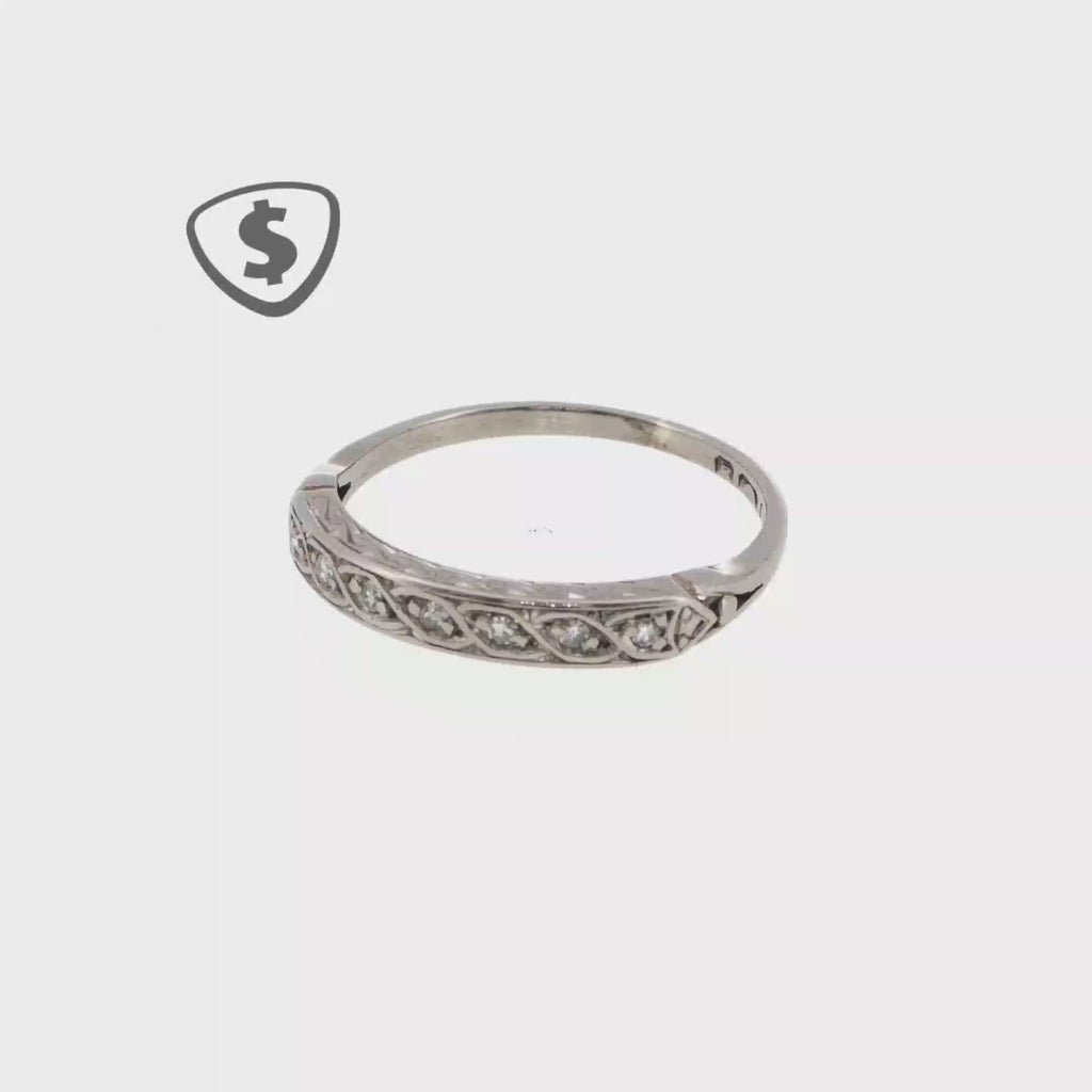 Diamond Engraved Band Ring in 18ct White Gold