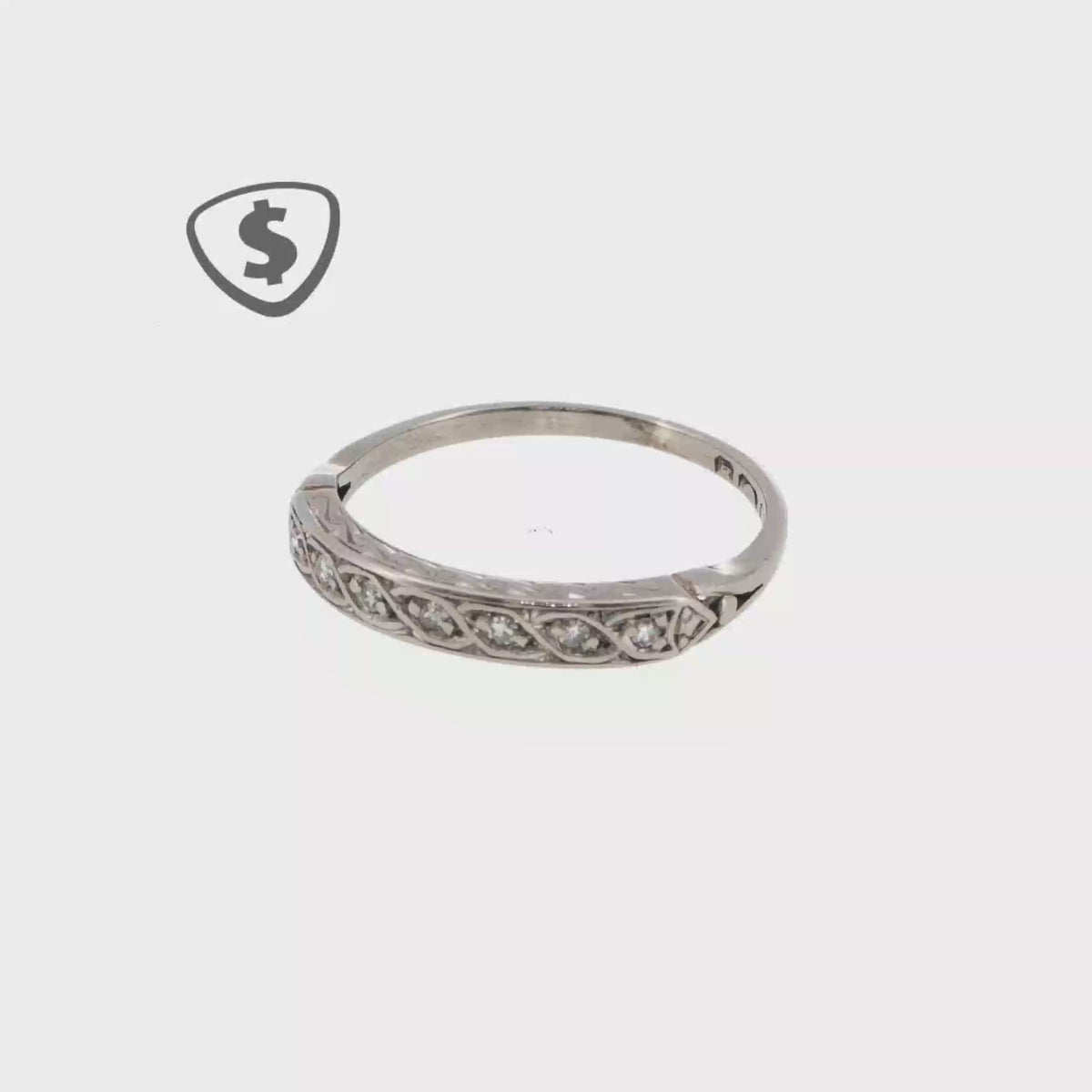 Diamond Engraved Band Ring in 18ct White Gold