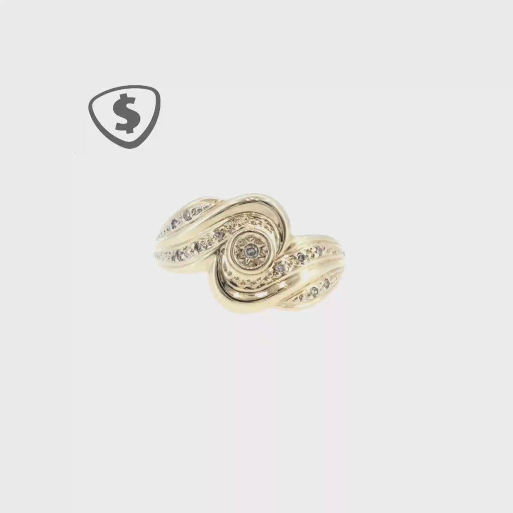 9ct Yellow Gold Diamond Swirl Cocktail Ring