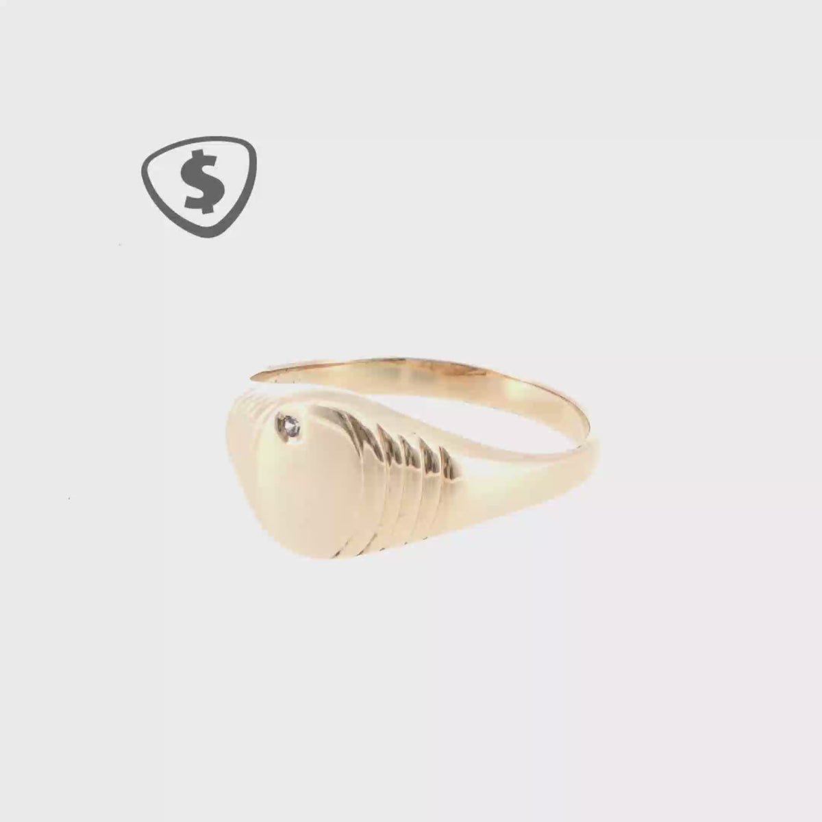 9ct Yellow Gold Ribbed Signet Ring with Diamond Accent