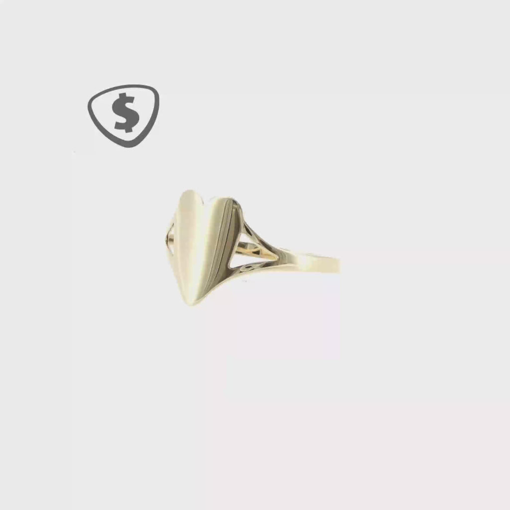 Polished 9ct Yellow Gold Heart Motif Signet Ring