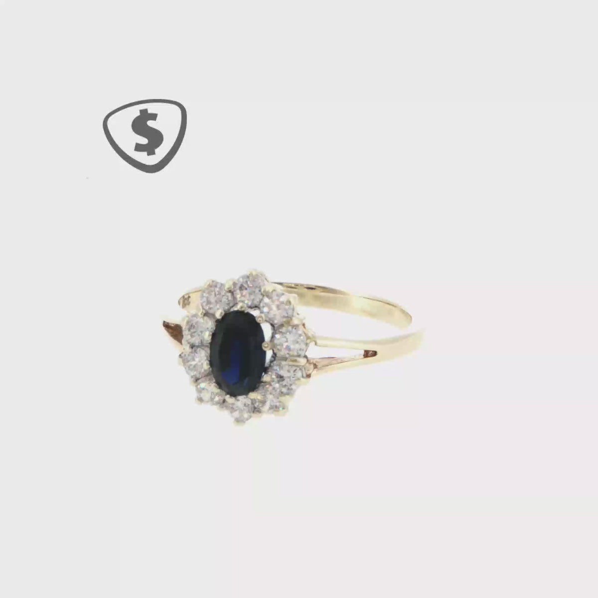 9ct Yellow Gold Deep Blue Sapphire Halo Ring