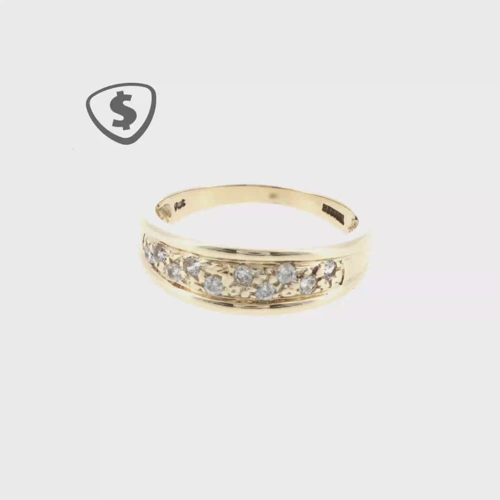 9ct Yellow Gold CZ Scattered Channel Band Ring