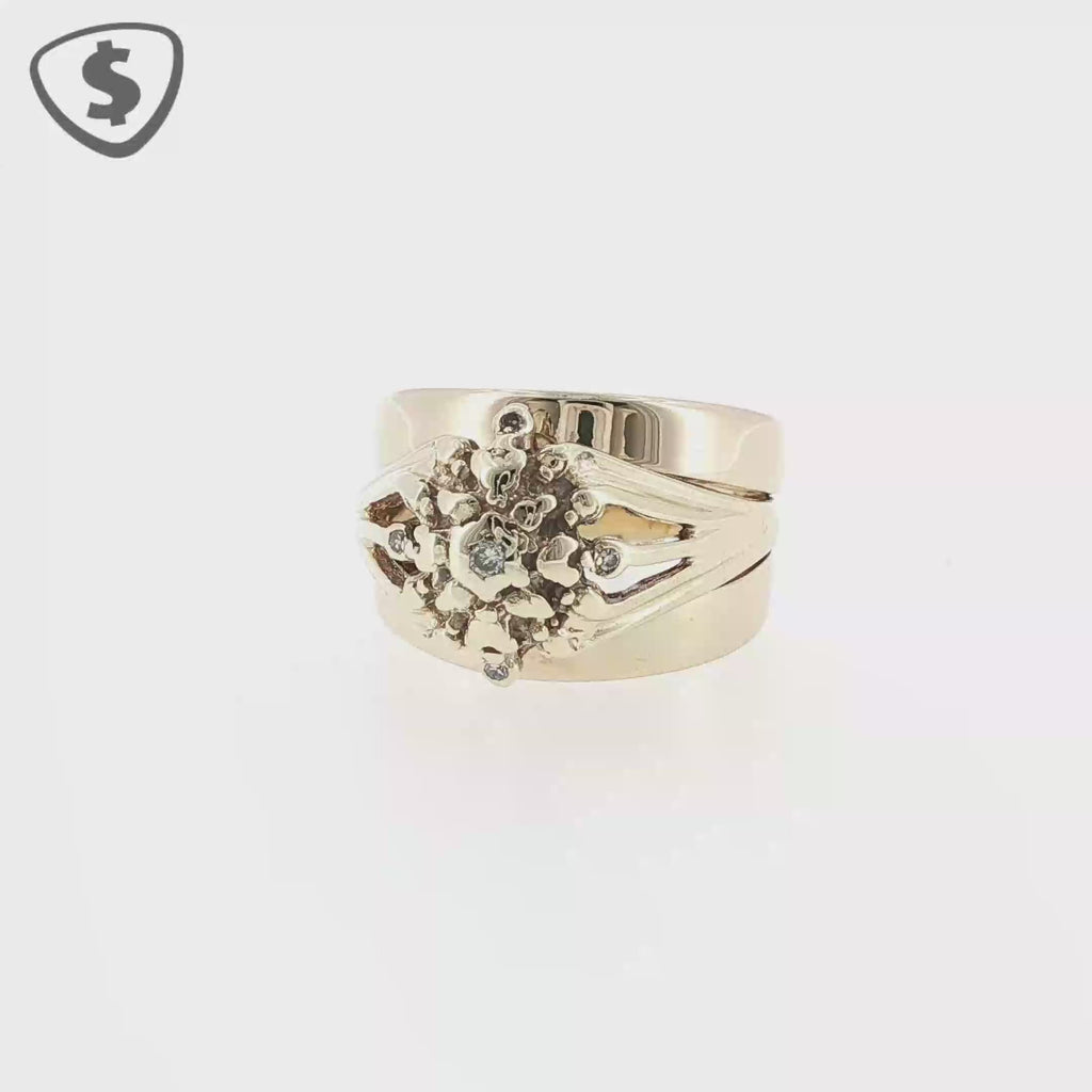 9ct Yellow Gold Textured Diamond Cluster Ring