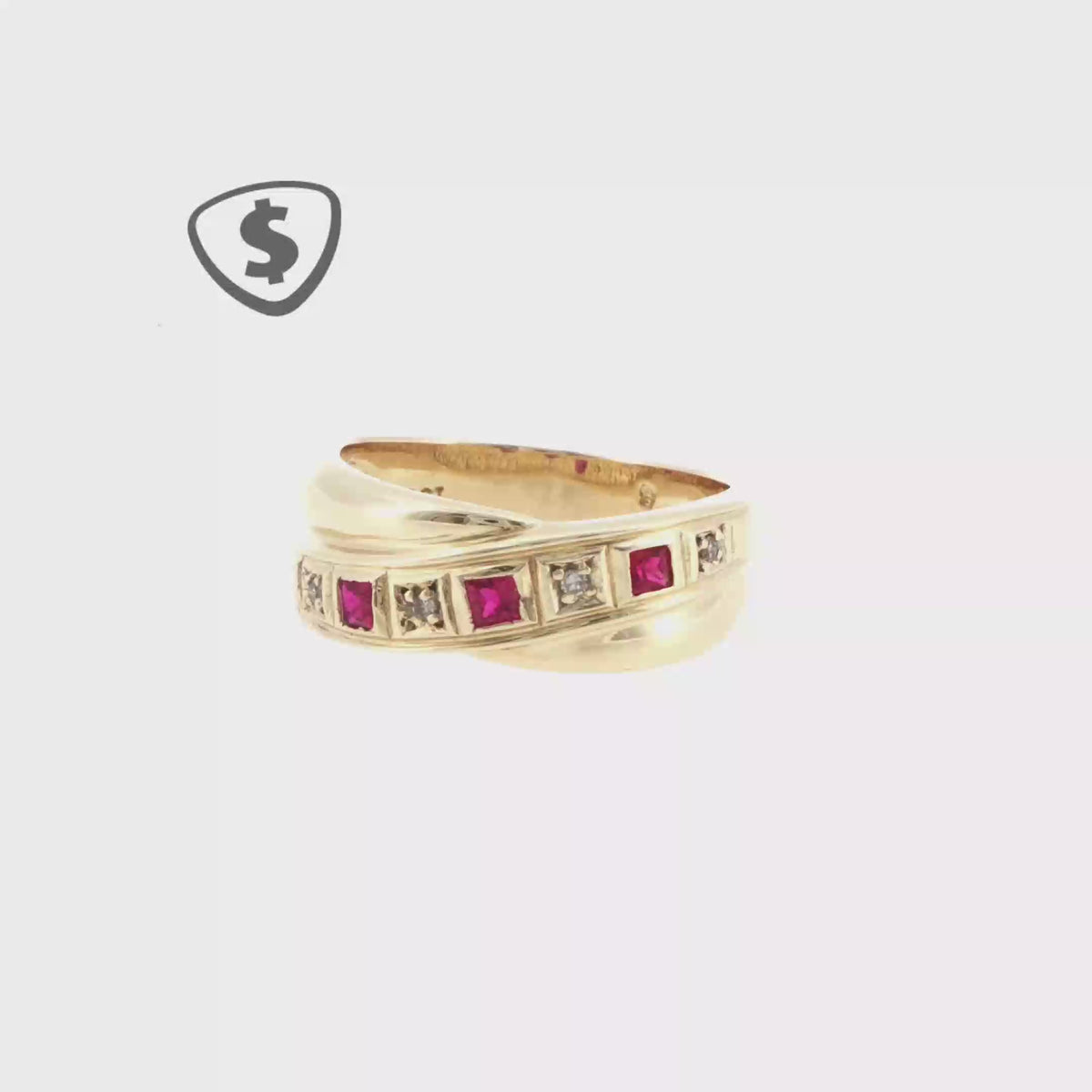 9ct Yellow Gold Ruby and CZ Crossover Ring