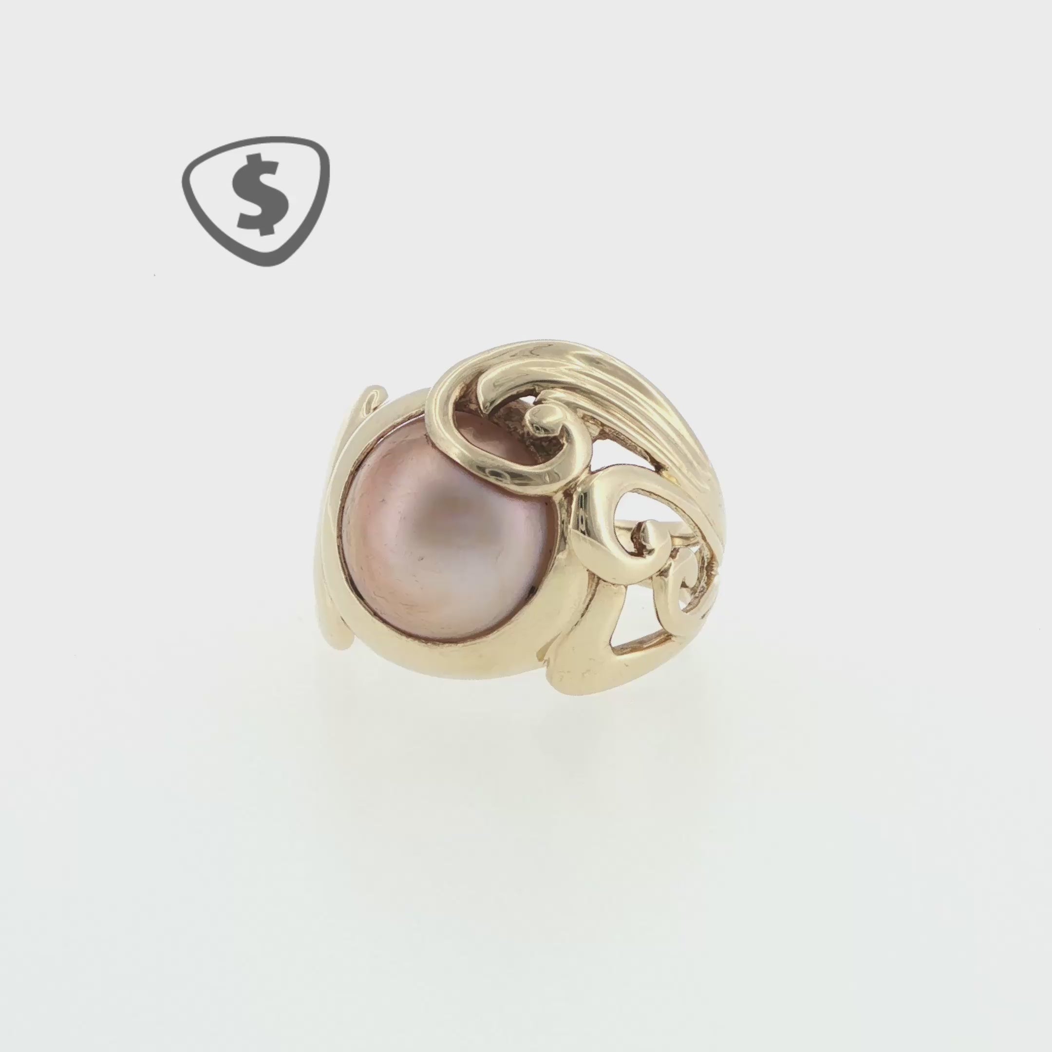 Pearl Cocktail Ring in 9ct Yellow Gold with Swirl Design