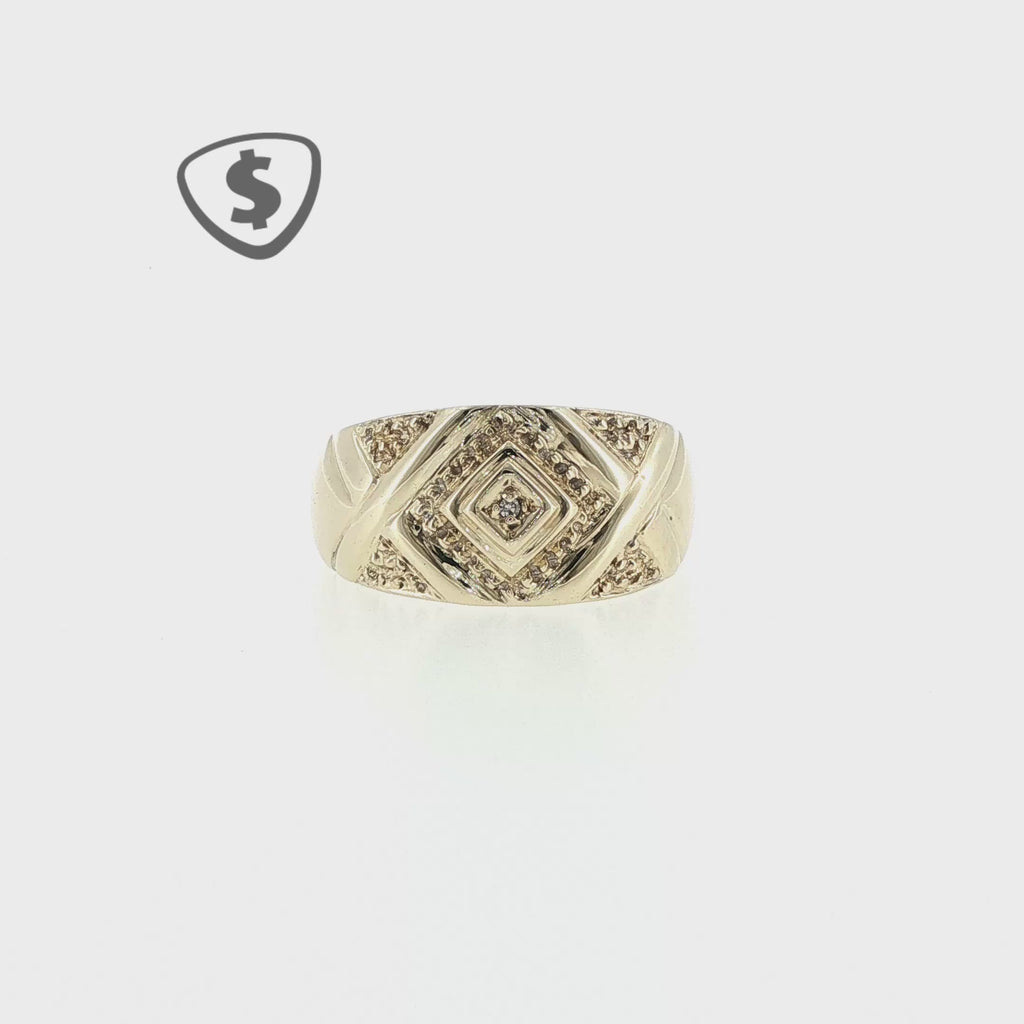 9ct Yellow Gold Textured Geometric Diamond Ring