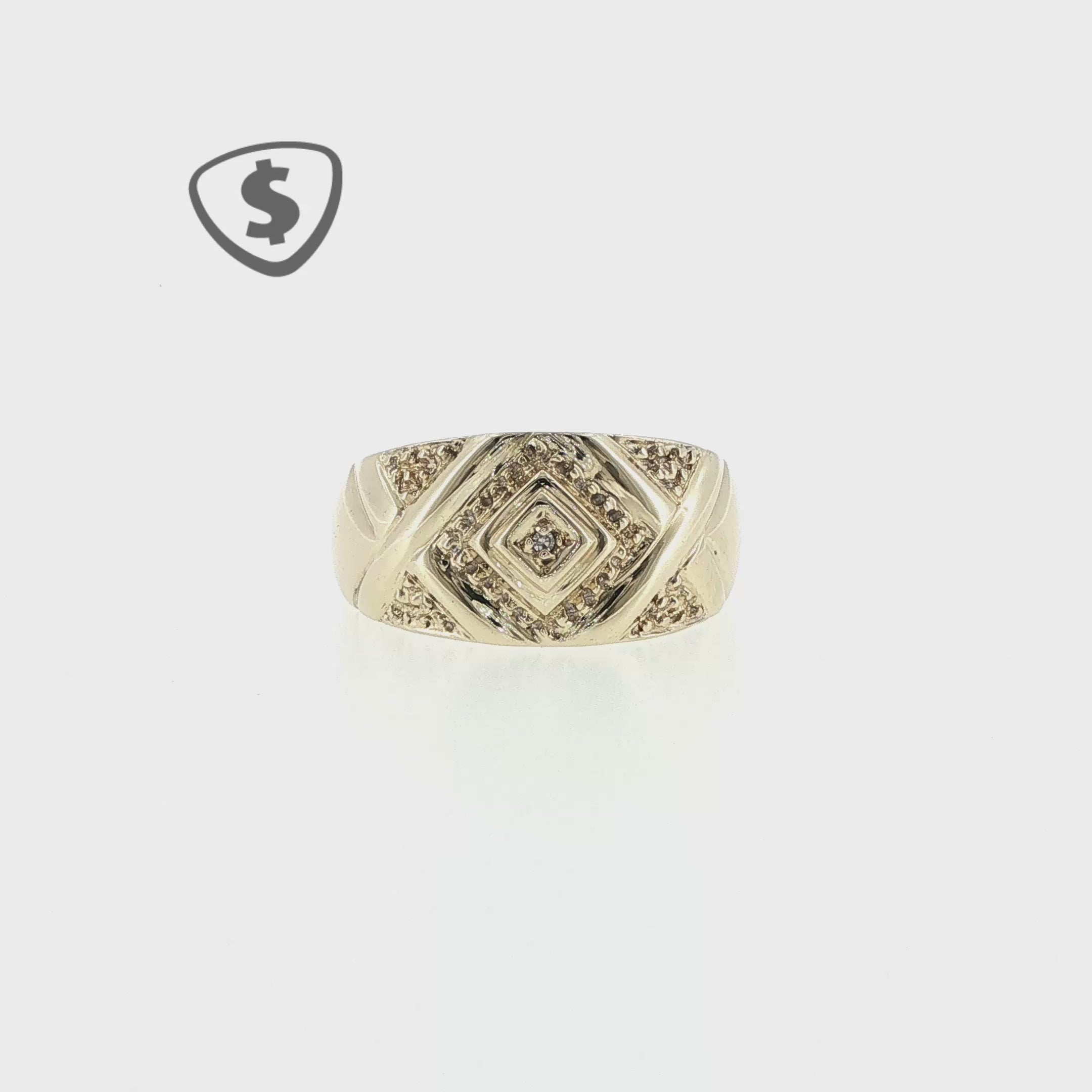 9ct Yellow Gold Textured Geometric Diamond Ring