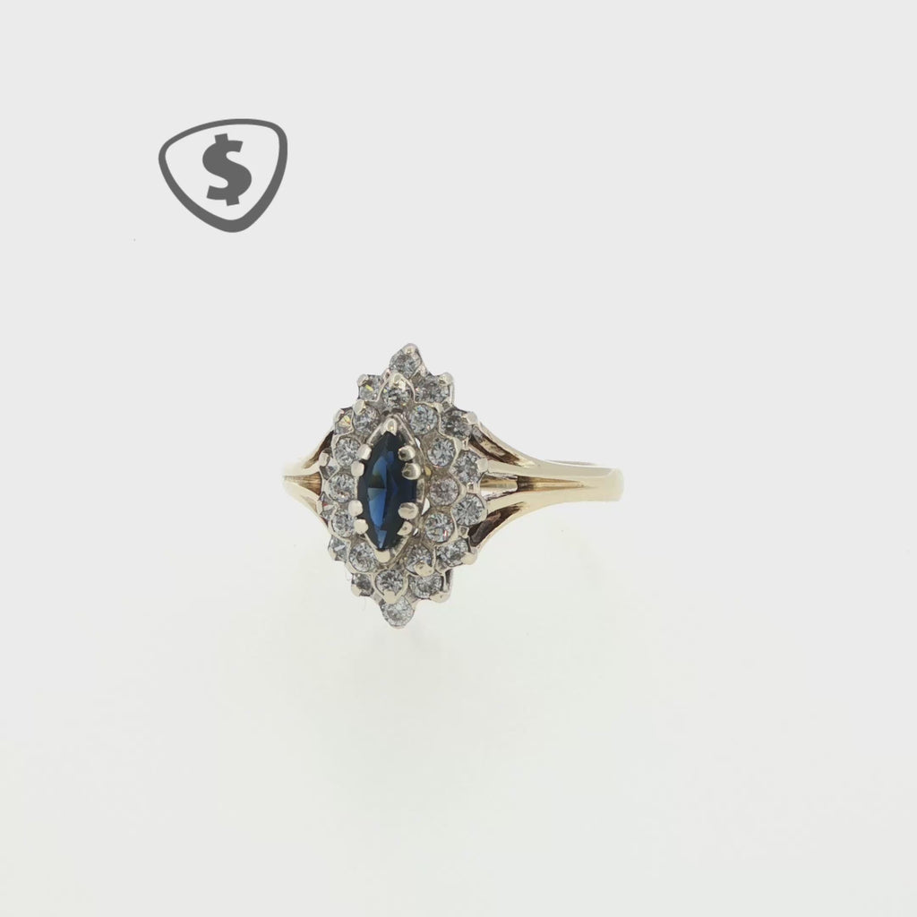 Deep Blue Marquise Sapphire Cluster Ring in 9ct Yellow Gold