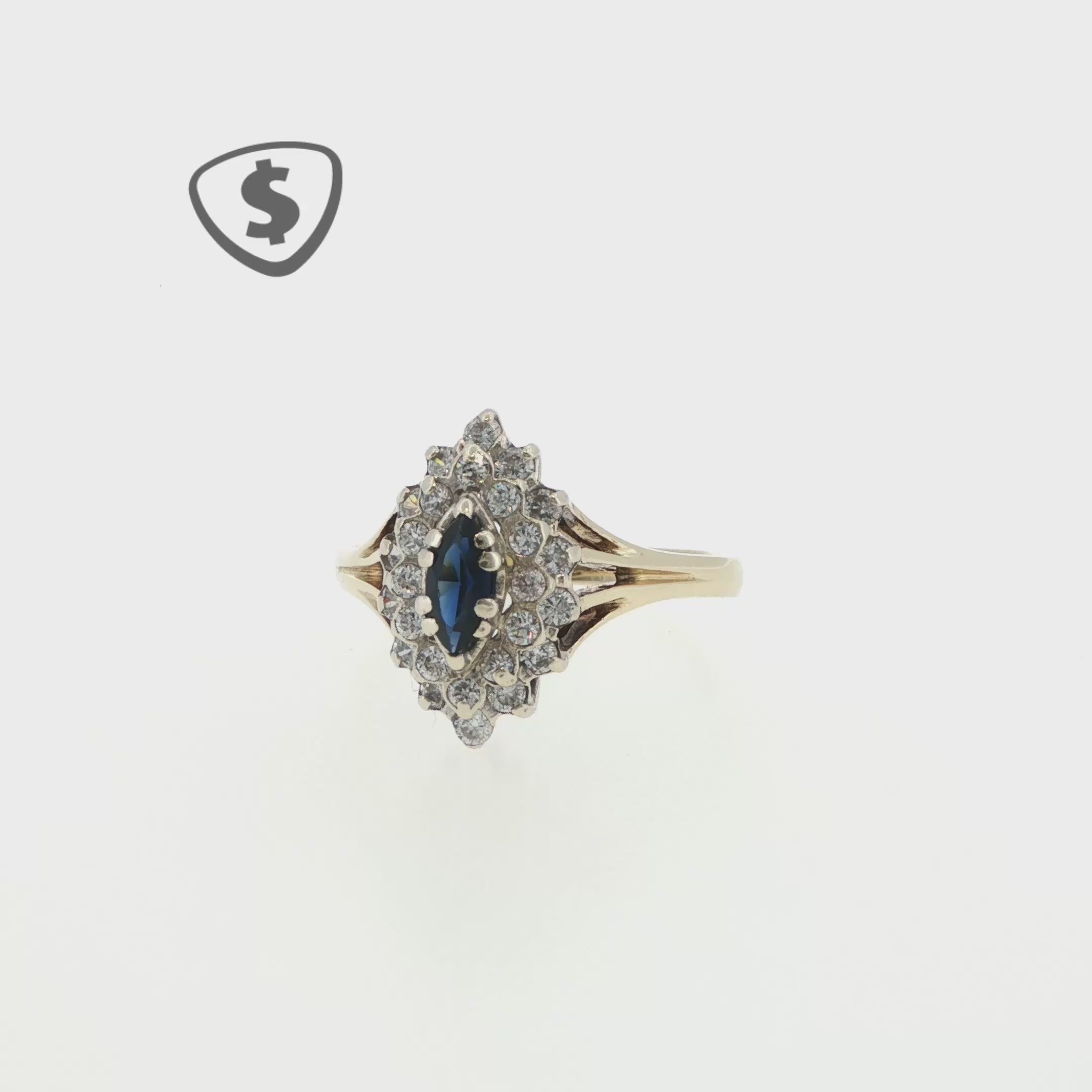 Deep Blue Marquise Sapphire Cluster Ring in 9ct Yellow Gold