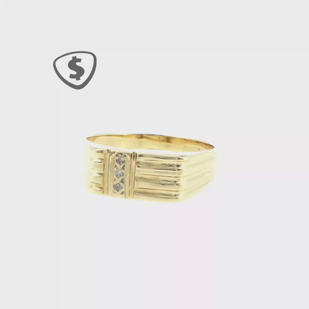 18ct Yellow Gold Ribbed Diamond Signet Ring